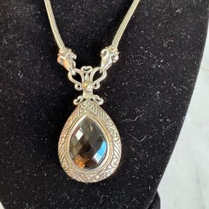 18 inch SS and 18k gold with Smokey topaz necklace -41 grams